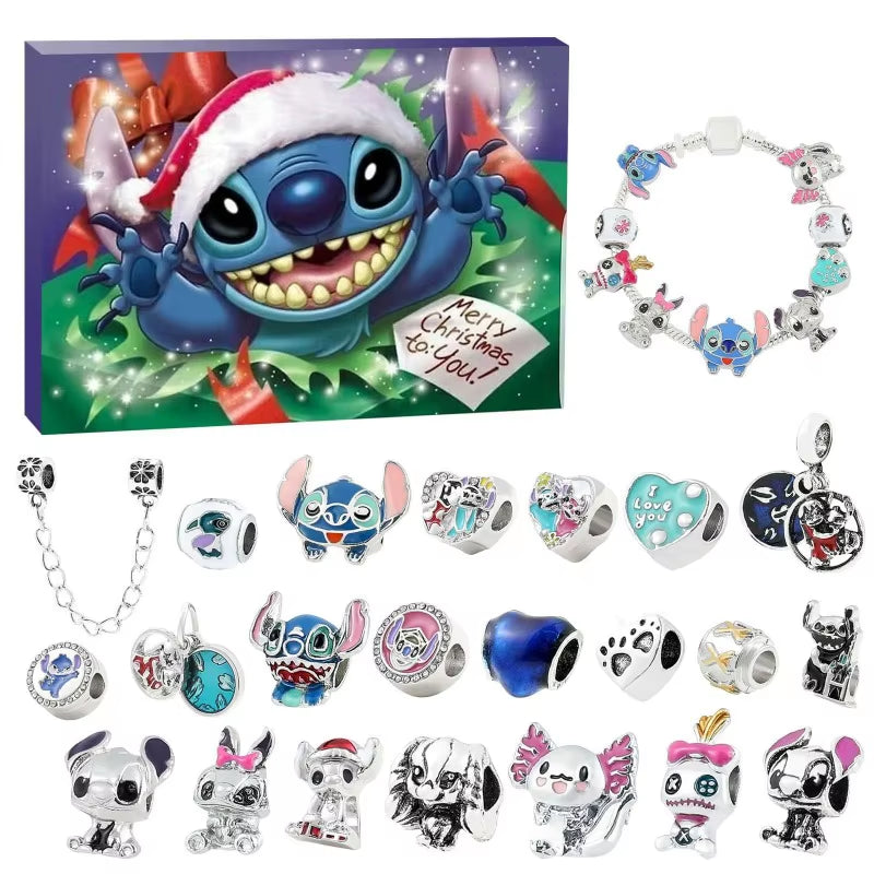 24Pcs Stitch Christmas Advent Calendar Bracelets Anime 24 Days Xmas Countdown Calendar Diy Jewelry Making Kit Girl Gift