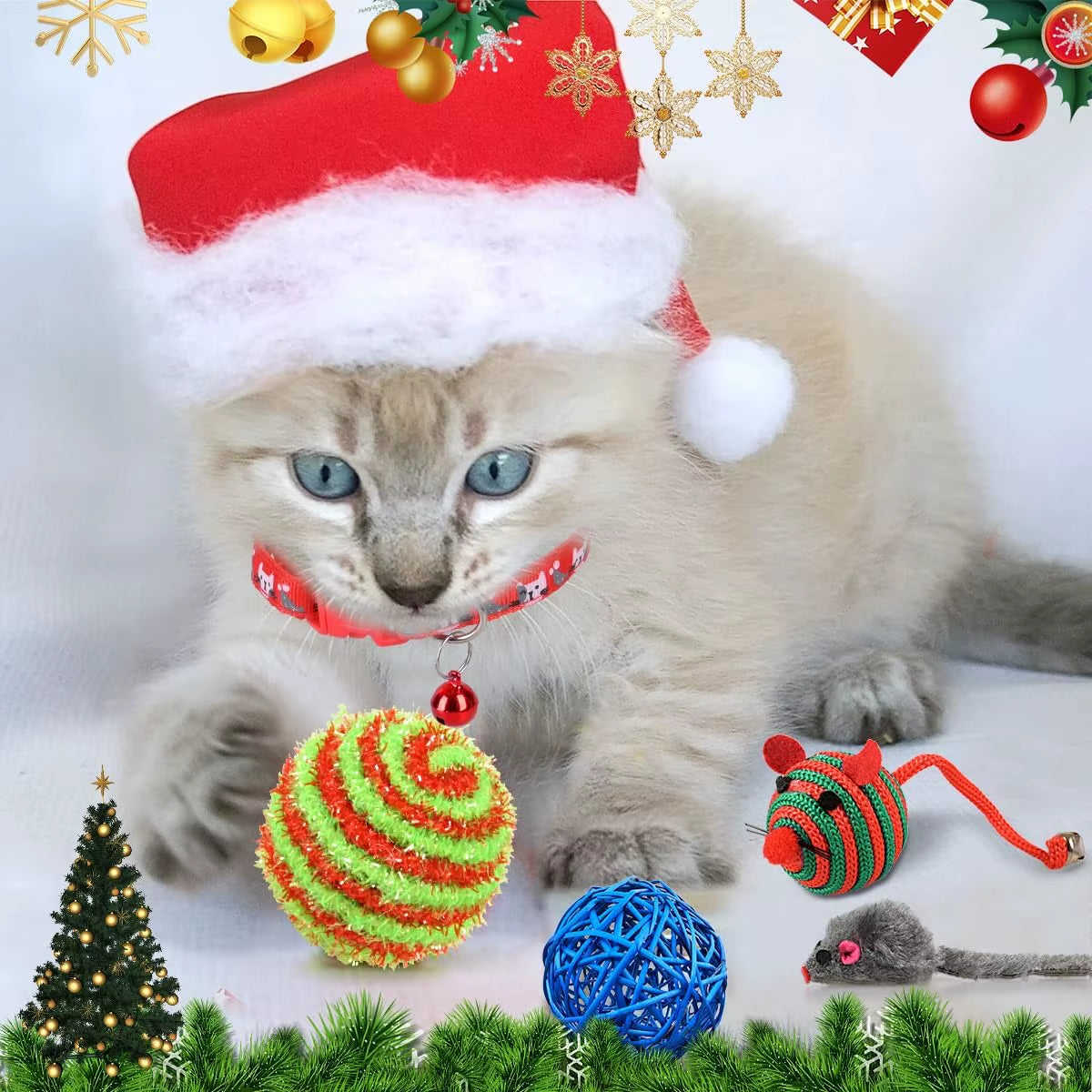 Cat Advent Calendar 2025 Christmas Interactive Toys for Indoor Christmas Gifts Fake Mouse Bell Balls for Cat Lover Gifts