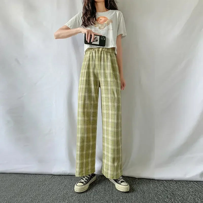 Fashion Warm Plush Pants Cashmere Thick Plaid Ladies Winter Casual Loose Wide-Legged Pants Korean Streetwear Students