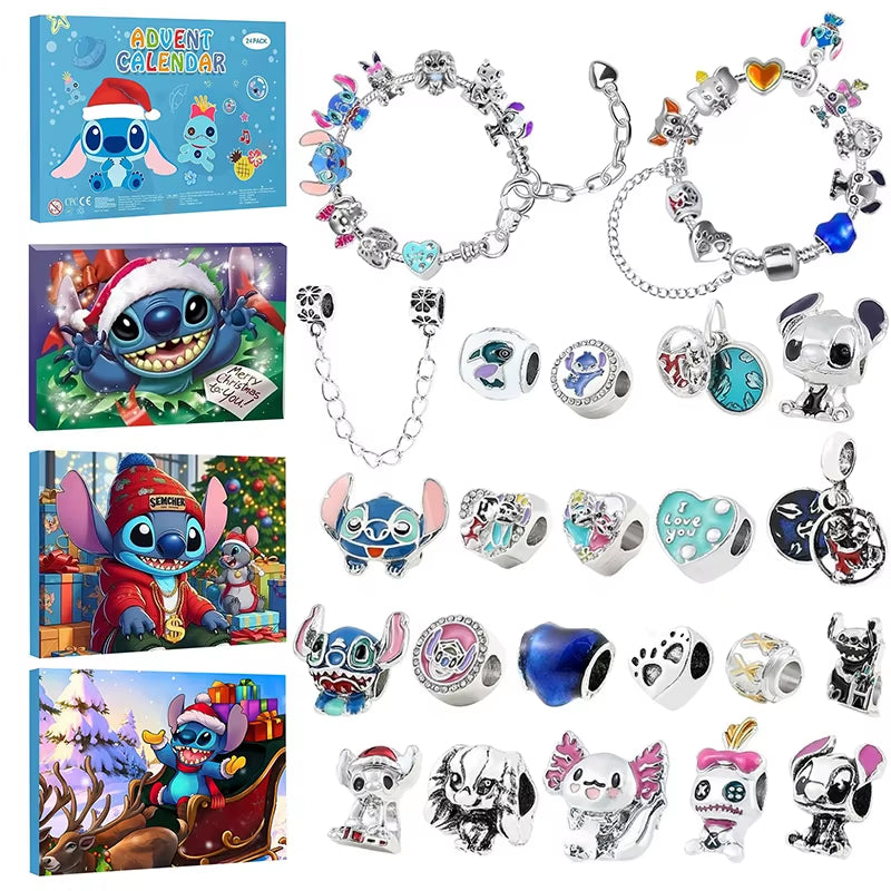 24Pcs Stitch Christmas Advent Calendar Bracelets Anime 24 Days Xmas Countdown Calendar Diy Jewelry Making Kit Girl Gift