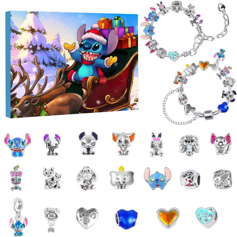 24Pcs Stitch Christmas Advent Calendar Bracelets Anime 24 Days Xmas Countdown Calendar Diy Jewelry Making Kit Girl Gift
