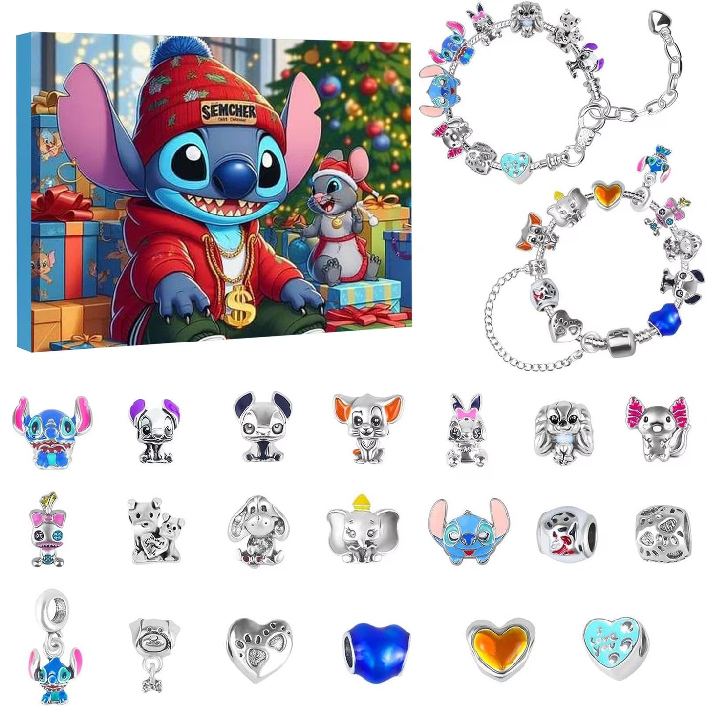 24Pcs Stitch Christmas Advent Calendar Bracelets Anime 24 Days Xmas Countdown Calendar Diy Jewelry Making Kit Girl Gift
