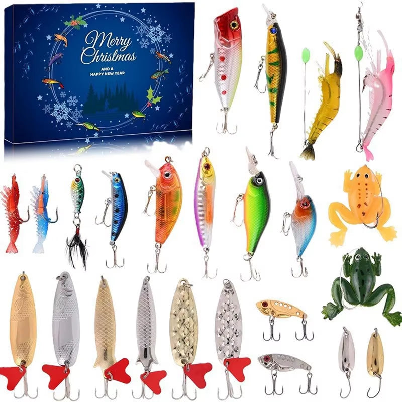 Christmas Advent Calendar Fishing Lures Gift Box for Men Adult 24 Day Christmas Countdown Fish Bait for Fishing Lover Gift