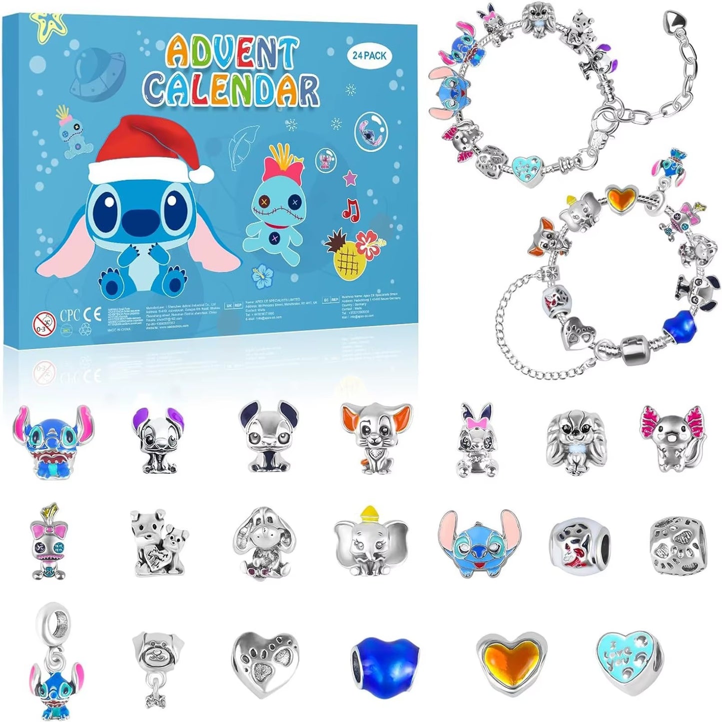 24Pcs Stitch Christmas Advent Calendar Bracelets Anime 24 Days Xmas Countdown Calendar Diy Jewelry Making Kit Girl Gift