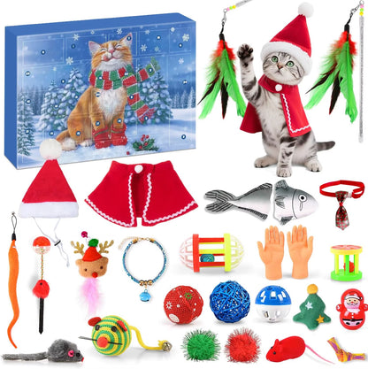 Cat Advent Calendar 2025 Christmas Interactive Toys for Indoor Christmas Gifts Fake Mouse Bell Balls for Cat Lover Gifts