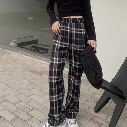 Fashion Warm Plush Pants Cashmere Thick Plaid Ladies Winter Casual Loose Wide-Legged Pants Korean Streetwear Students