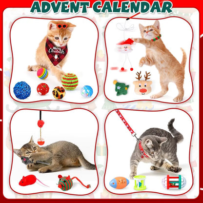 Cat Advent Calendar 2025 Christmas Interactive Toys for Indoor Christmas Gifts Fake Mouse Bell Balls for Cat Lover Gifts