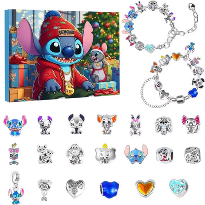 24Pcs  Stitch Christmas Advent Calendar Bracelets Anime 24 Days Xmas Countdown Calendar Diy Jewelry Making Kit Girl Gift